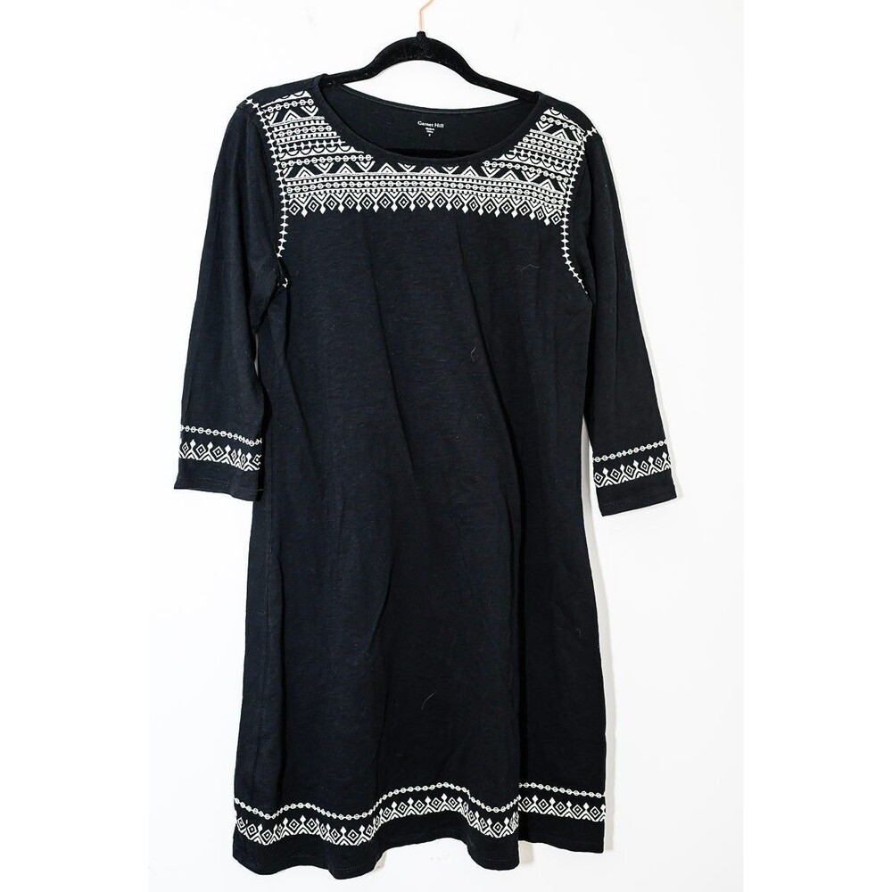 Garnet Hill Dress S Shirt Black Embroidered Organic Cotton Midi longsleeve